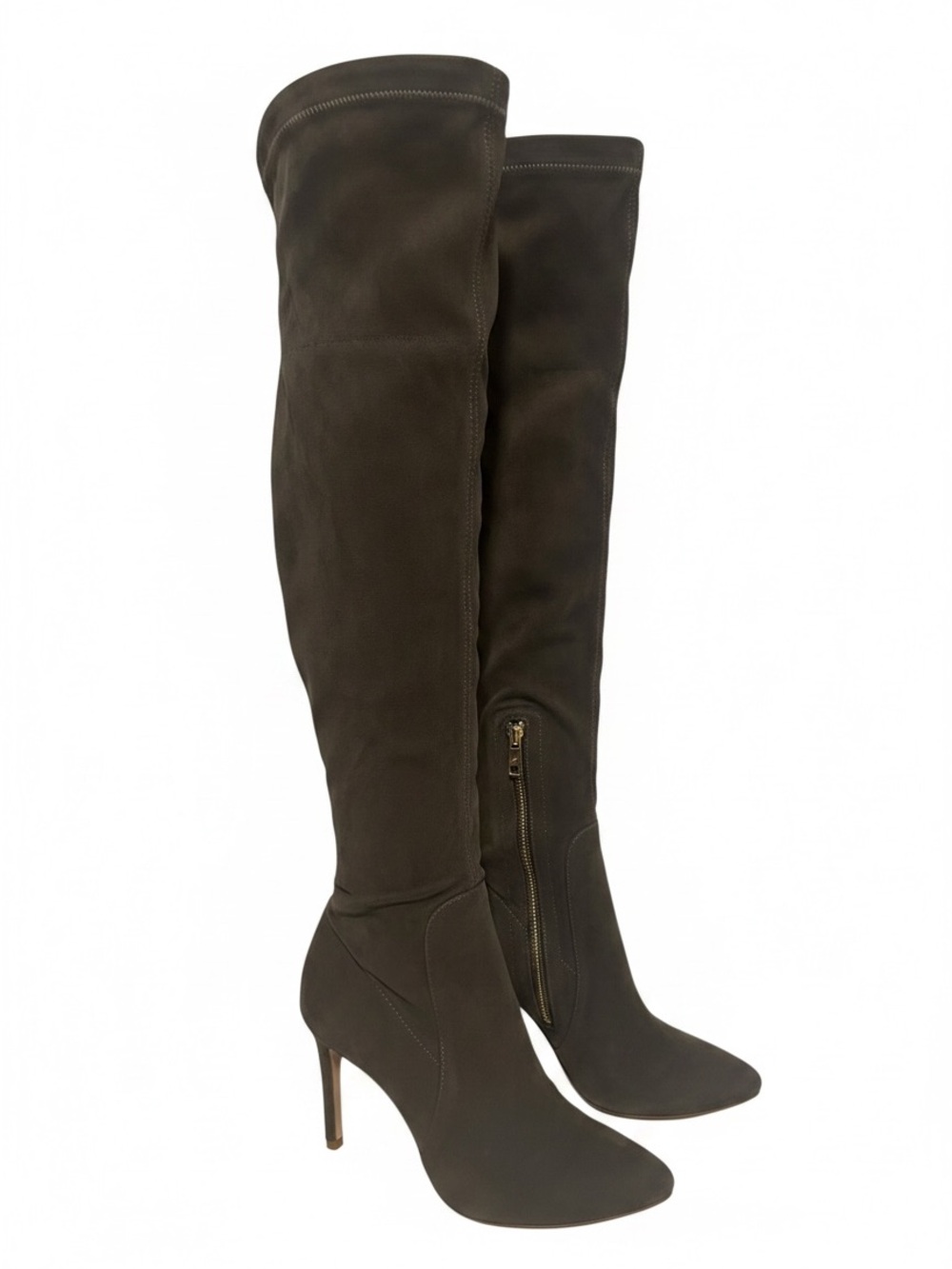 Joie Black Suede Over-the-Knee Stiletto Boots with Gold Zippers